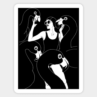 lady in black with flamingo Sticker